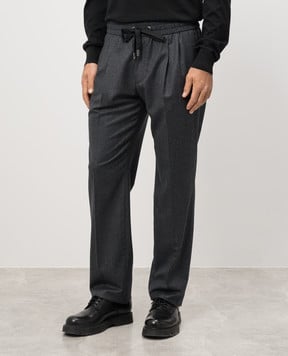 Dolce&Gabbana Gray wool trousers with logo patch GP0D7TGI251