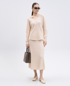 Twinset Beige wool and cashmere pullover with hood 252TP3570