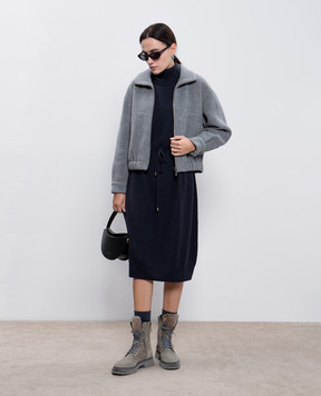 Peserico Blue wool, silk and cashmere dress with monil chain S92251F1209018