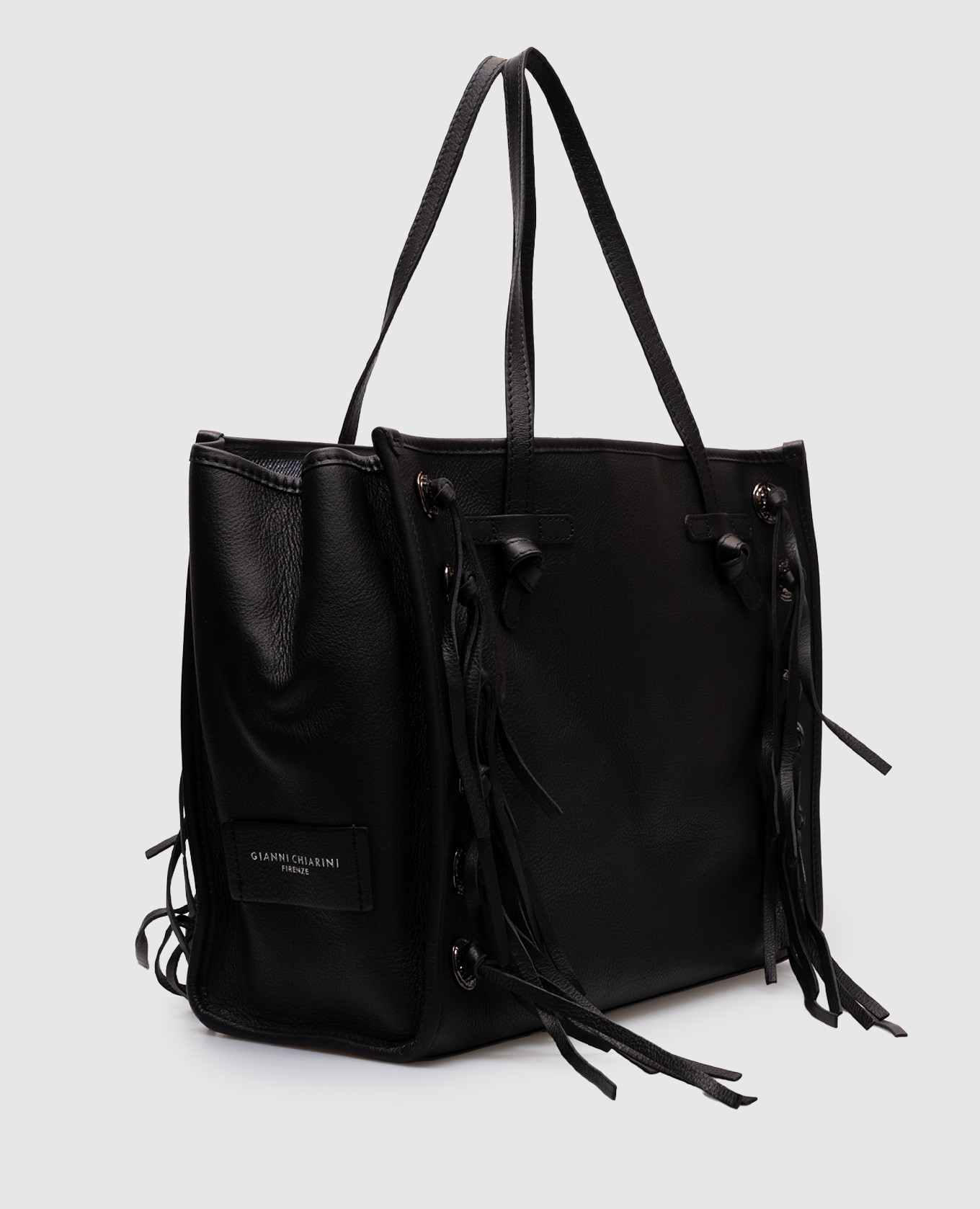 Marcella black leather tote bag with fringe Gianni Chiarini 3