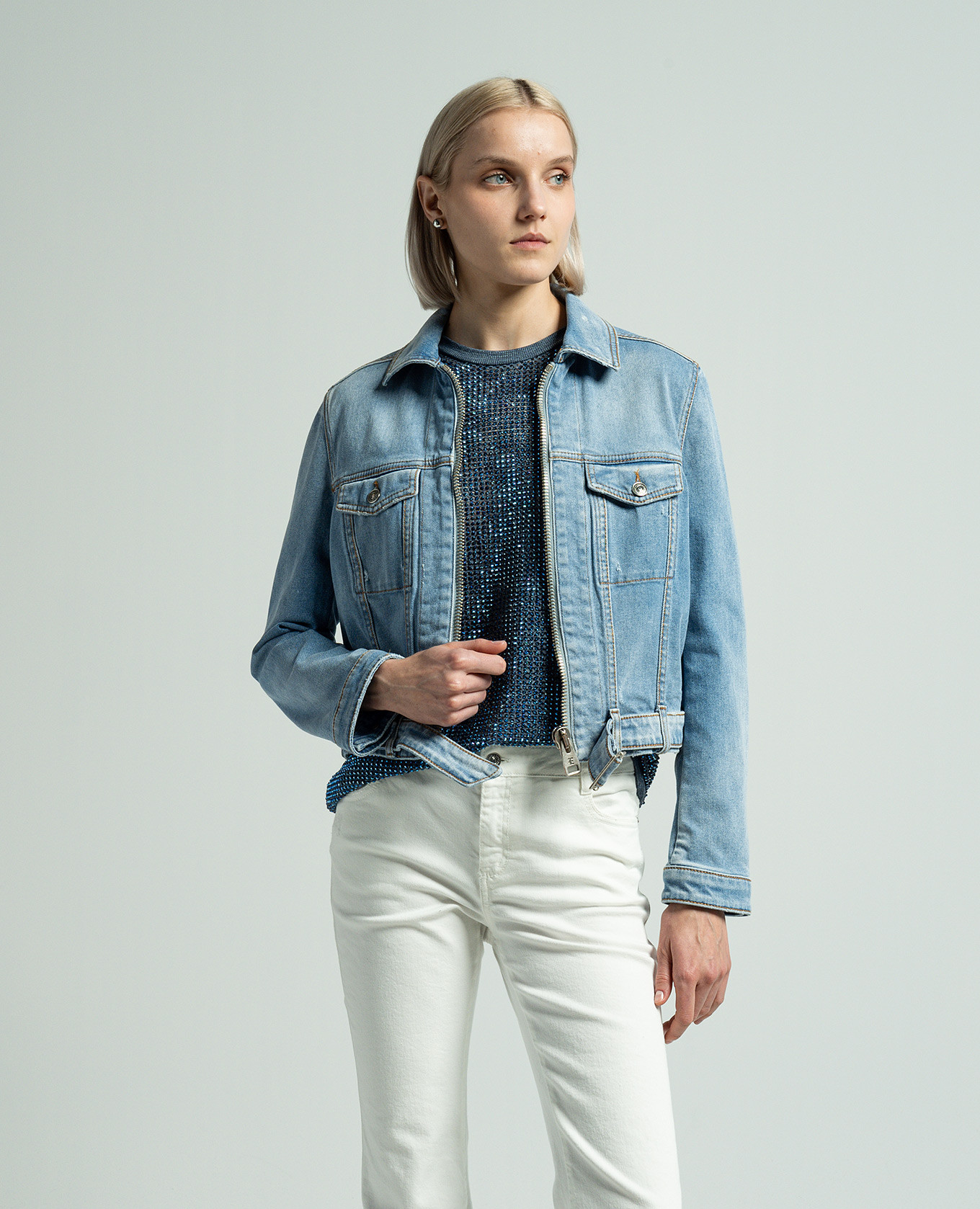 

Blue denim jacket with logo patch Ermanno Scervino, Light blue