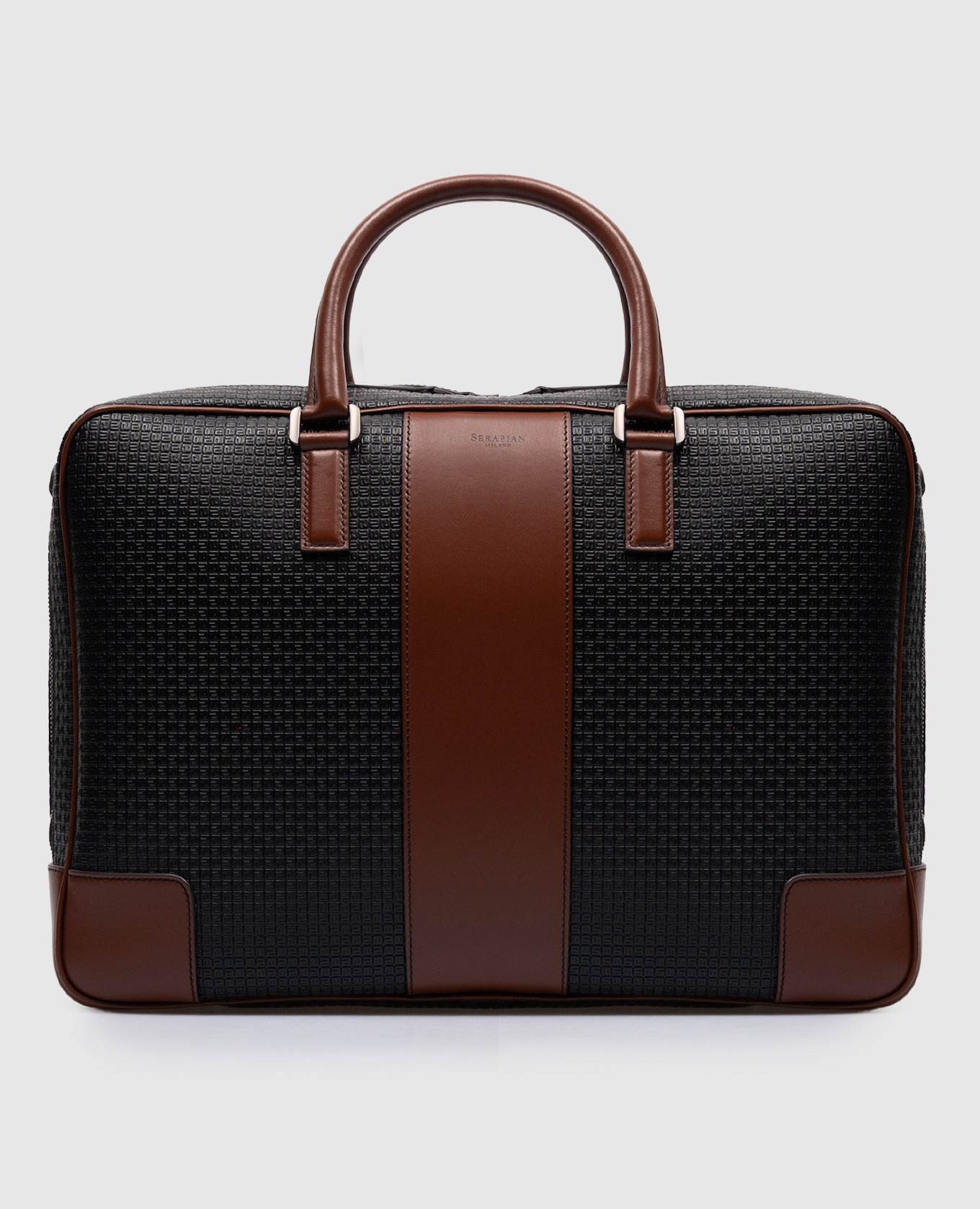 

Stepan black leather business bag with logo Serapian
