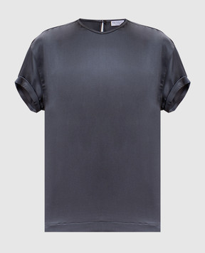 Brunello Cucinelli Gray silk top with monil chain MPC59DE310
