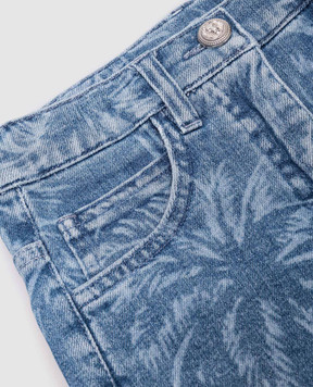 Balmain Children's blue denim shorts with a pattern BW6A99Z2882410