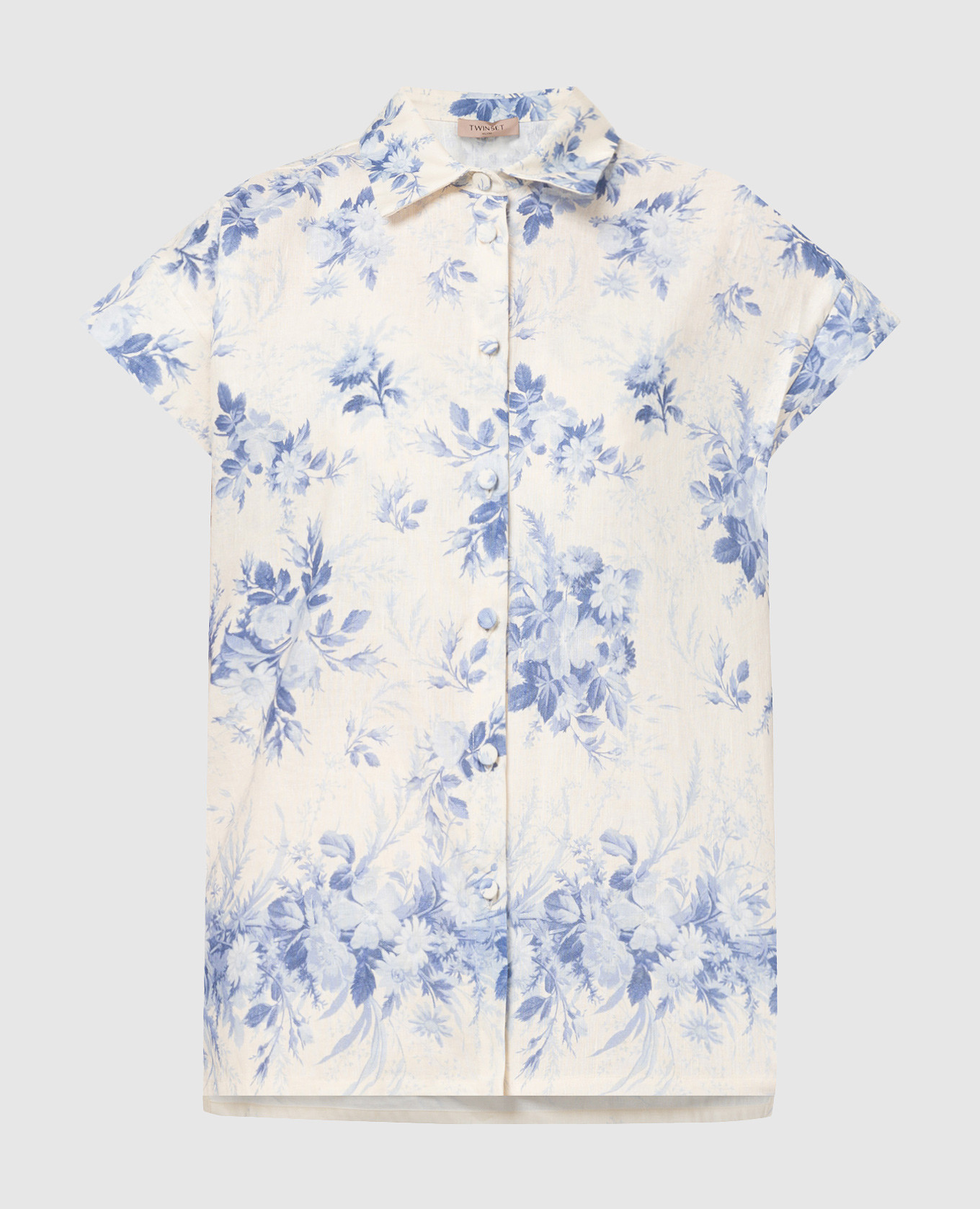 

White blouse with linen in a floral print Twinset
