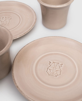 Brunello Cucinelli Set of beige ceramic cups and saucers with logo emblem MLCERB2007