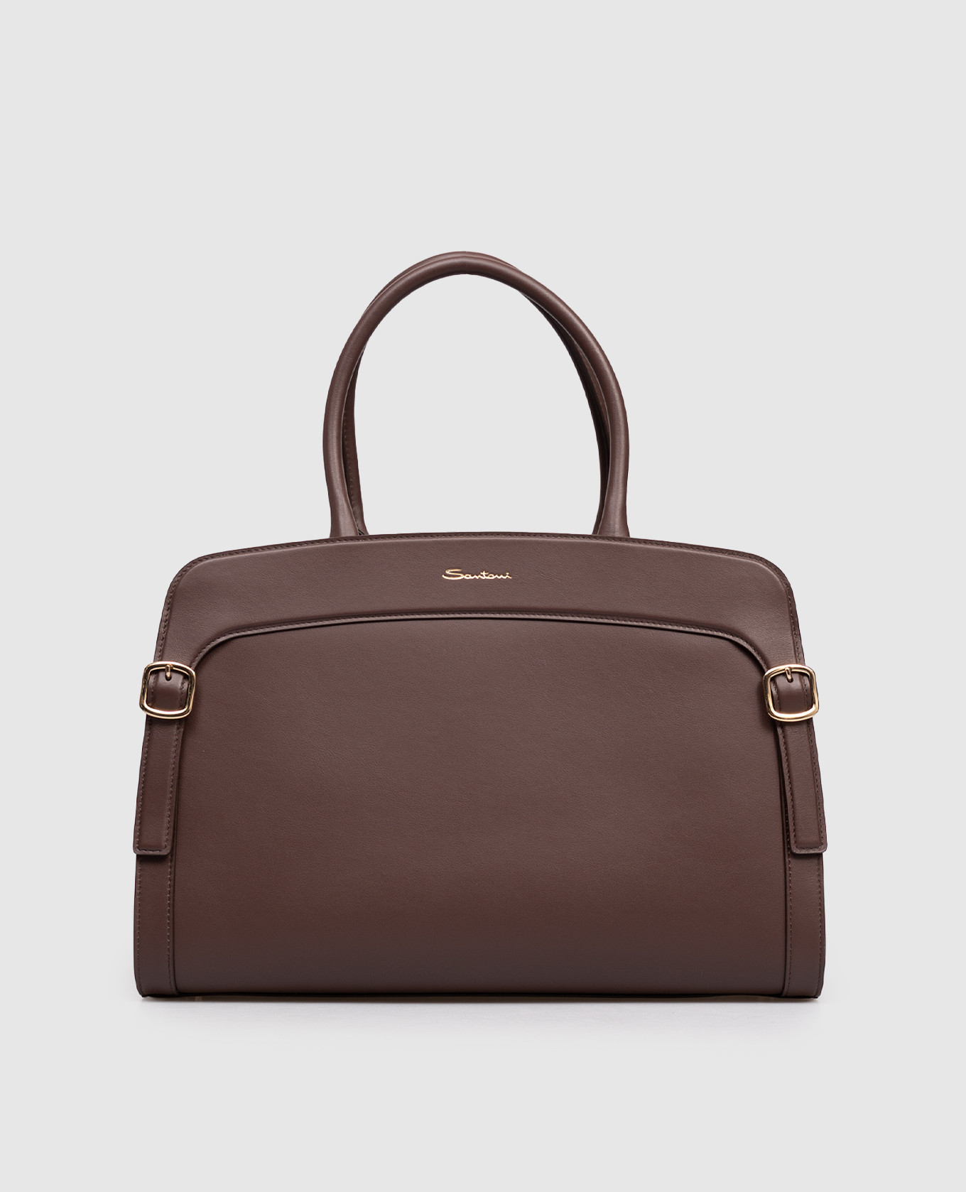

Brown leather tote bag with logo Santoni