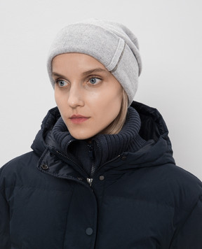 Brunello Cucinelli Gray melange cashmere hat with monil chain M12163199