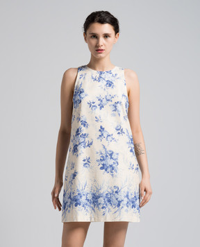 Twinset Beige mini dress with linen in a floral print 241TT2424