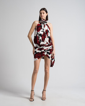 Balmain White mini dress in floral print CF0R3210JI14