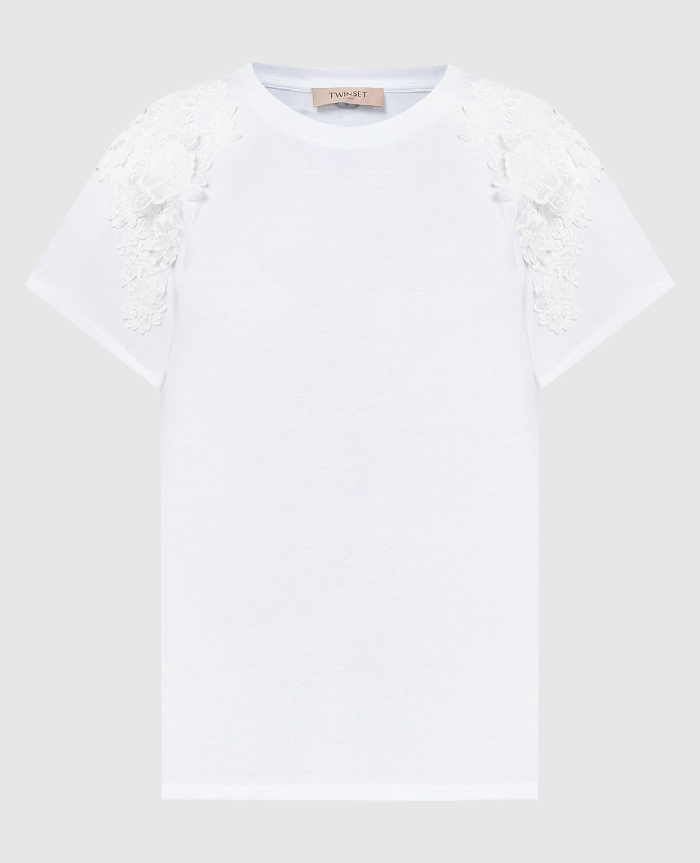 

White T-shirt with floral appliqué Twinset