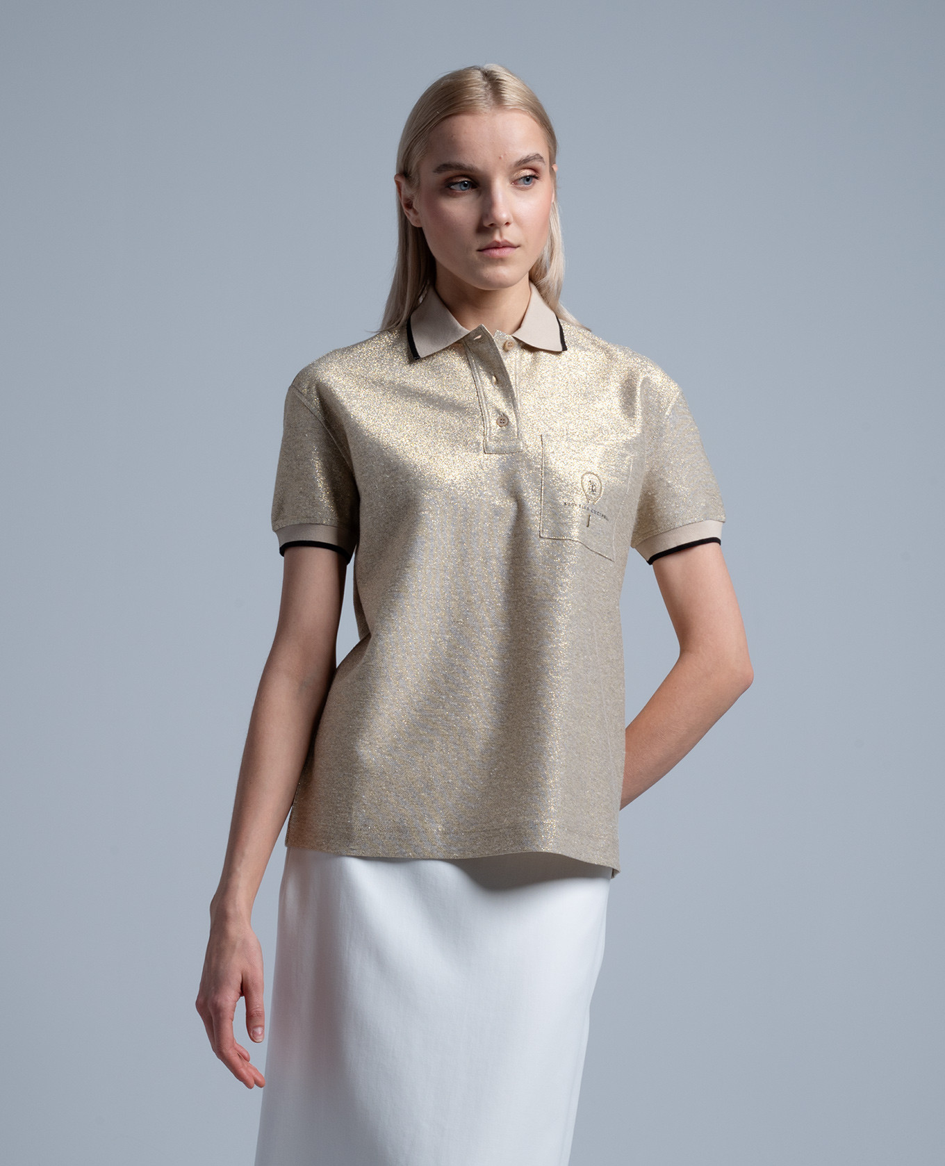 

Beige Polo Shirt with Lurex and Logo Brunello Cucinelli