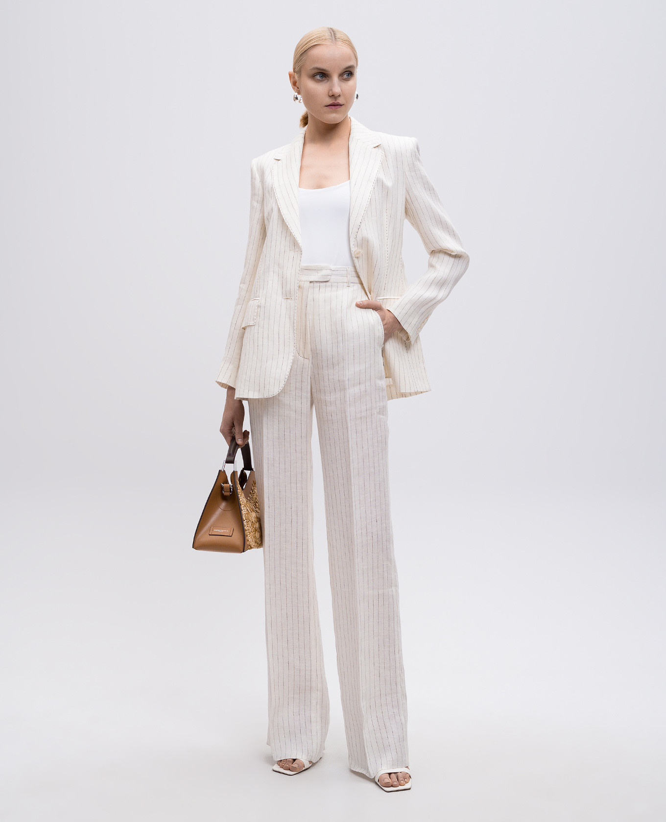 

Beige striped linen pants SATIRA Max Mara