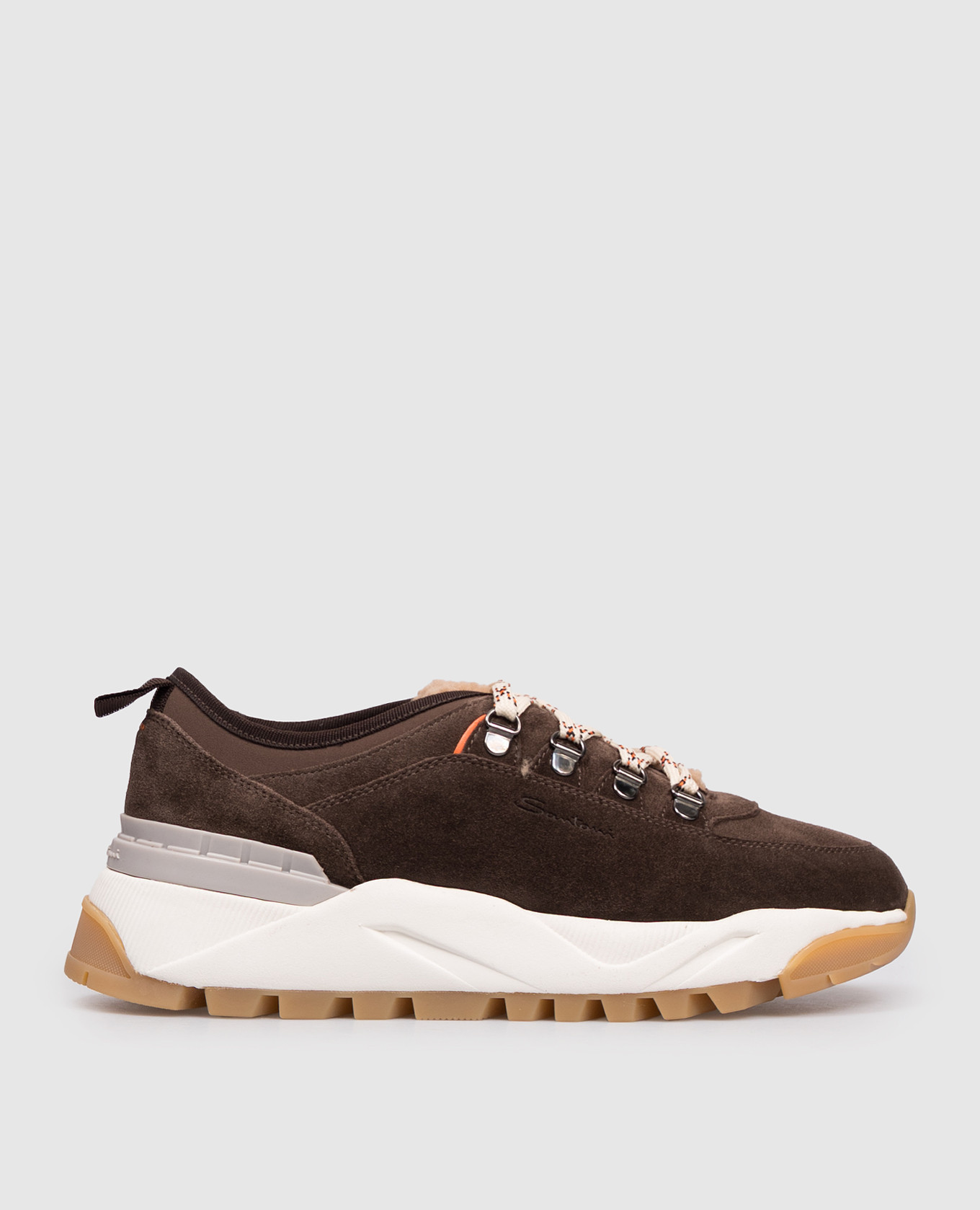Brown suede sneakers with fur Santoni