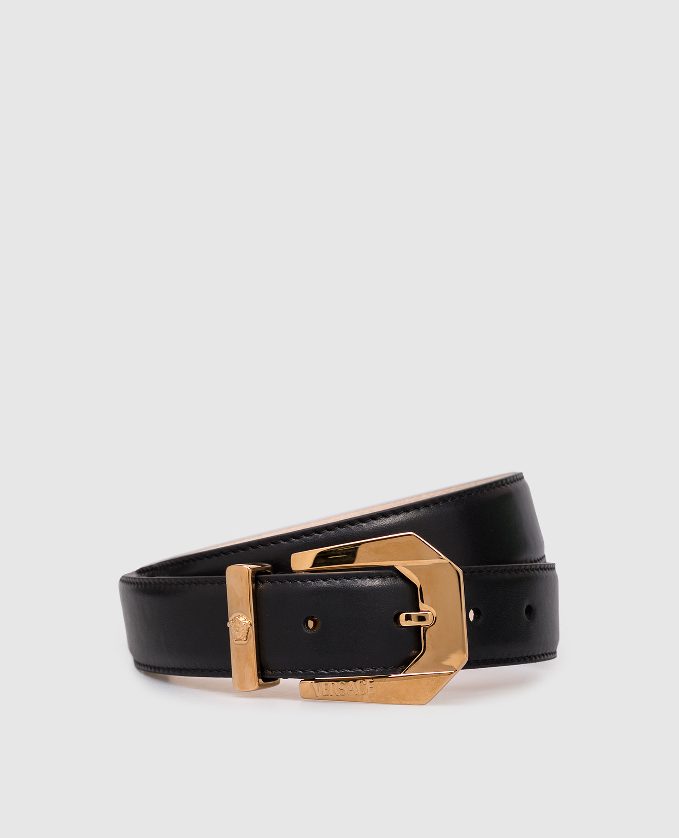

Black leather belt with logo Versace