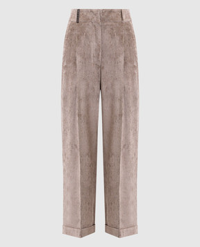 Peserico Beige corduroy pants with brand patch A04579D01590