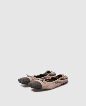 Brunello Cucinelli Beige suede ballet flats with monil chain MZSFC2607