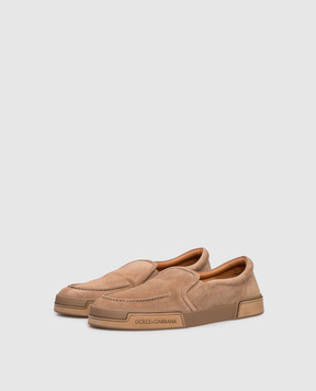 Dolce&Gabbana Beige suede slip-ons with logo A50732AT441