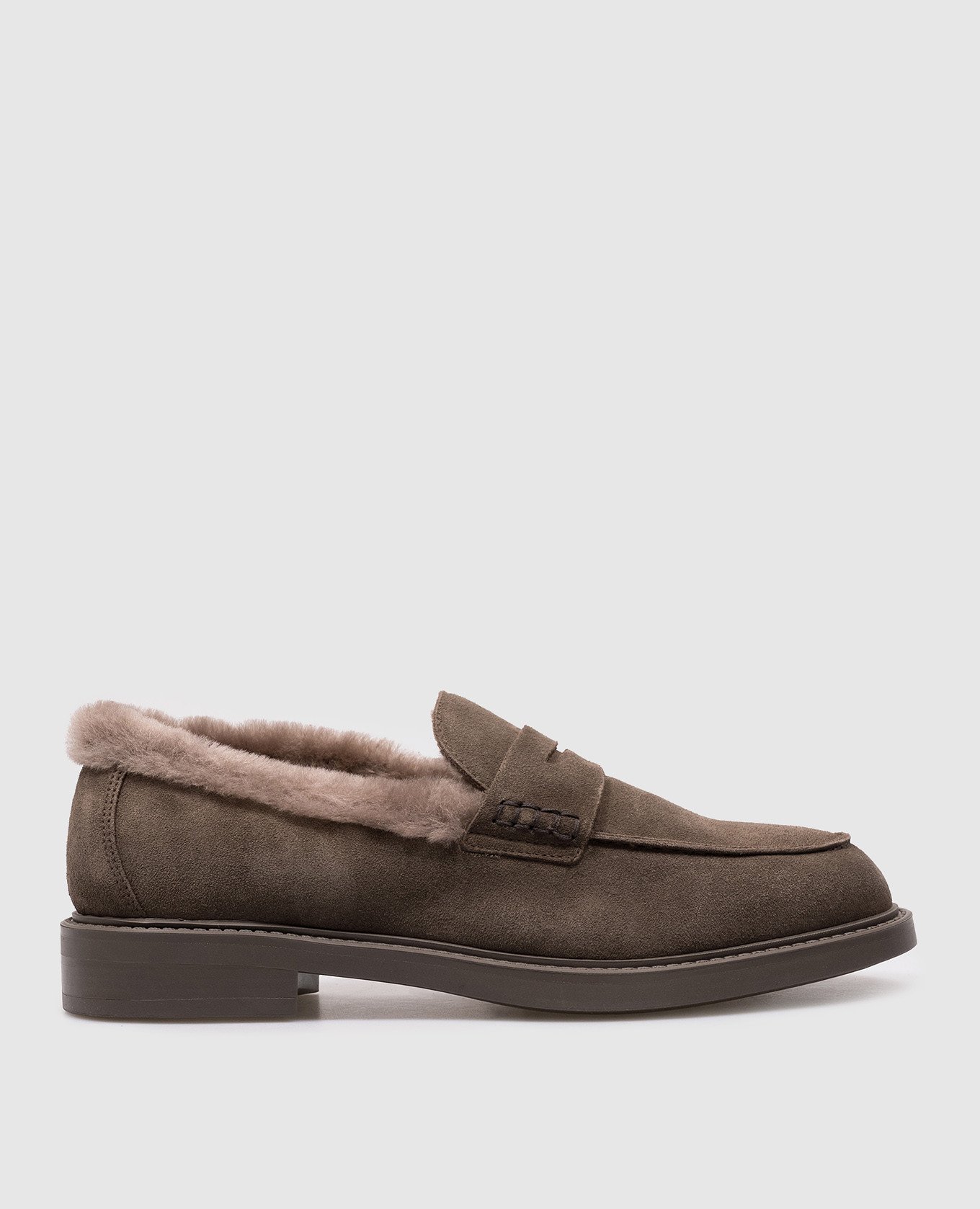 Doucal's Brown suede loafers with fur