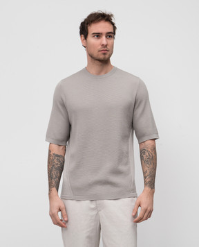 Sease Grey Waffle wool jumper with woven pattern KR067XG065
