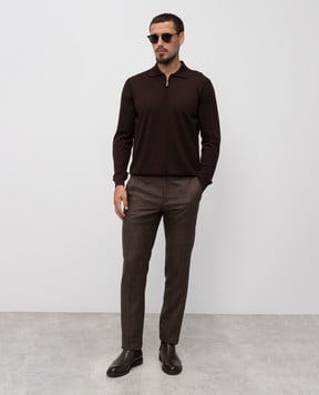 Stefano Ricci Brown cashmere and silk polo shirt K606125P30F25302