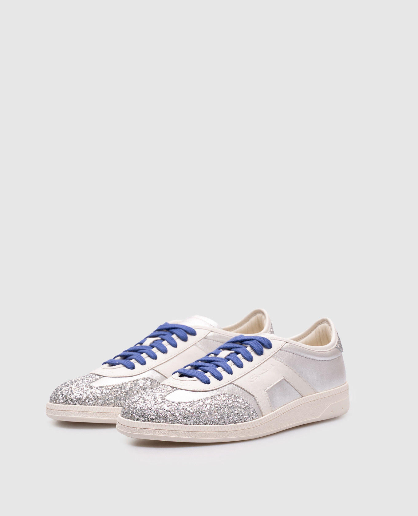 

Silver leather sneakers with glitter Santoni