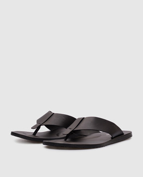 Stuart Weitzman BASTIAN black leather flip-flops with logo SK546