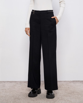 Peserico Black wool pants with monil chain P0479402660
