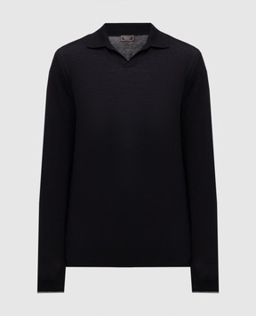Peserico Blue wool polo shirt R59414F189770M