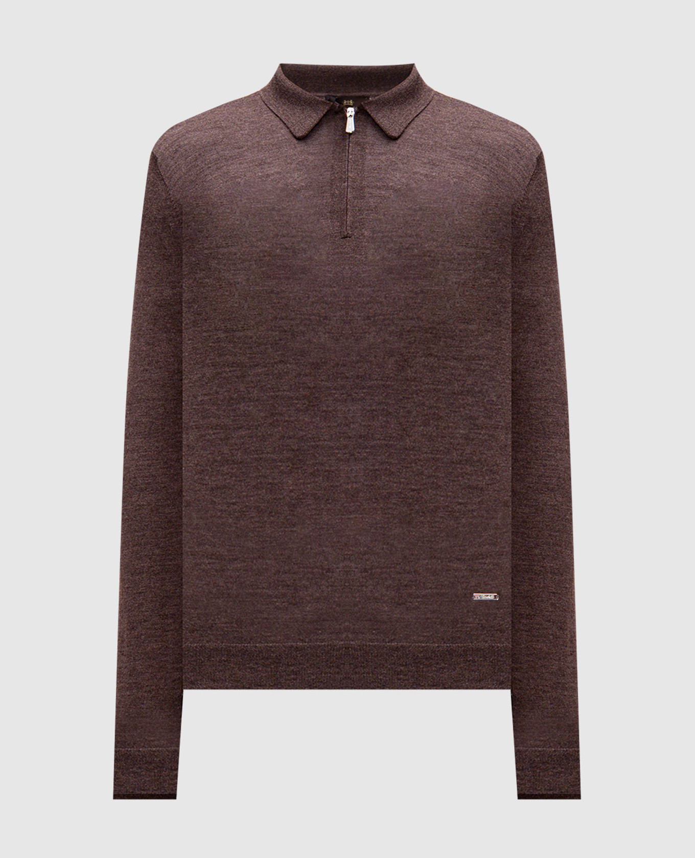 

Brown wool and silk melange polo with metallic logo Enrico Mandelli