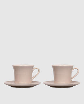 Brunello Cucinelli Set of beige ceramic cups and saucers with logo emblem MLCERB2008