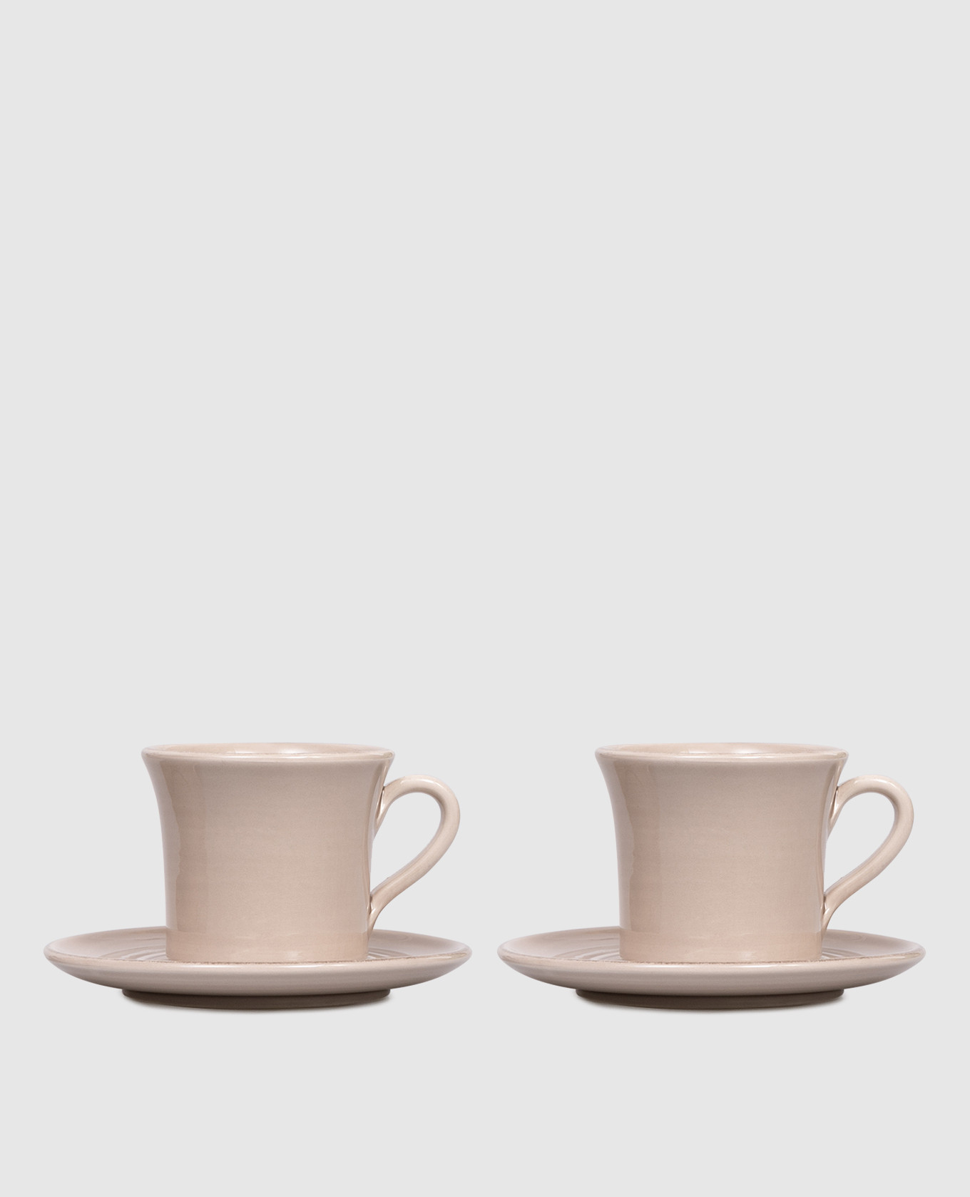 Set of beige ceramic cups and saucers with logo emblem Brunello Cucinelli