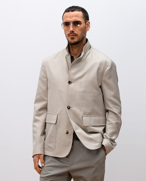 Agnona Beige cashmere and silk jacket with logo TX09U1XU7049