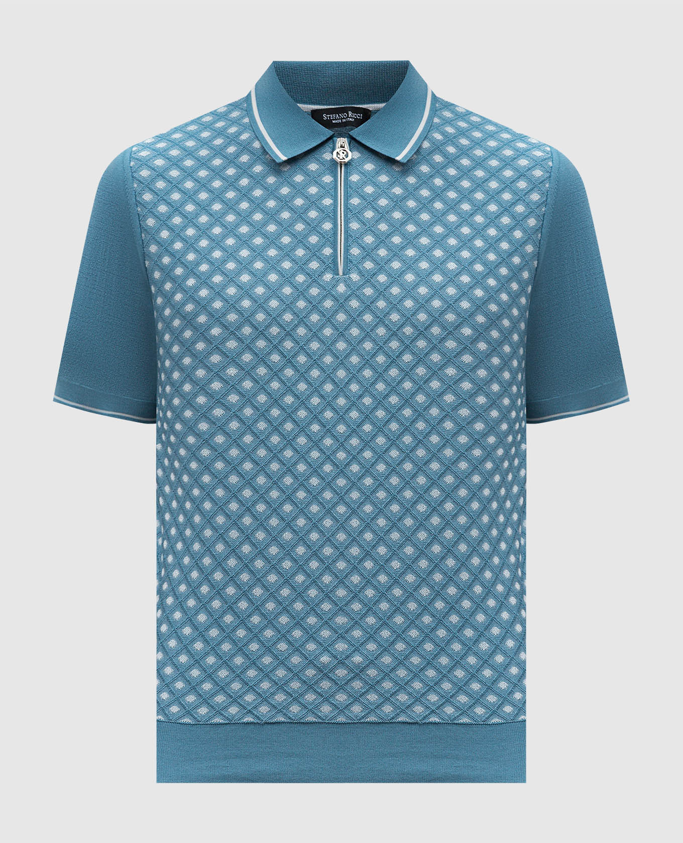 

Blue polo shirt with patterned silk Stefano Ricci, Light blue