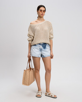 Twinset Blue denim shorts with logo embroidery 251AP2450