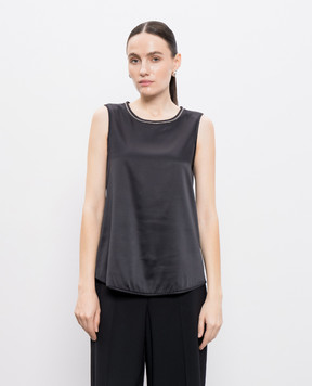 Peserico Black silk top with monil chain A08893D02372
