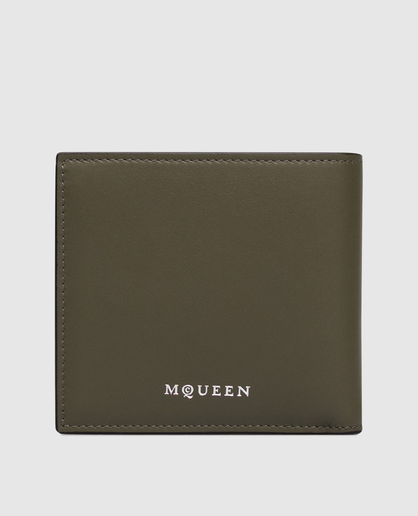 Khaki leather wallet with logo Alexander McQueen