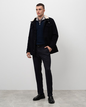 Cashmere&Whiskey Blue cashmere jacket with patch pockets CW0011000