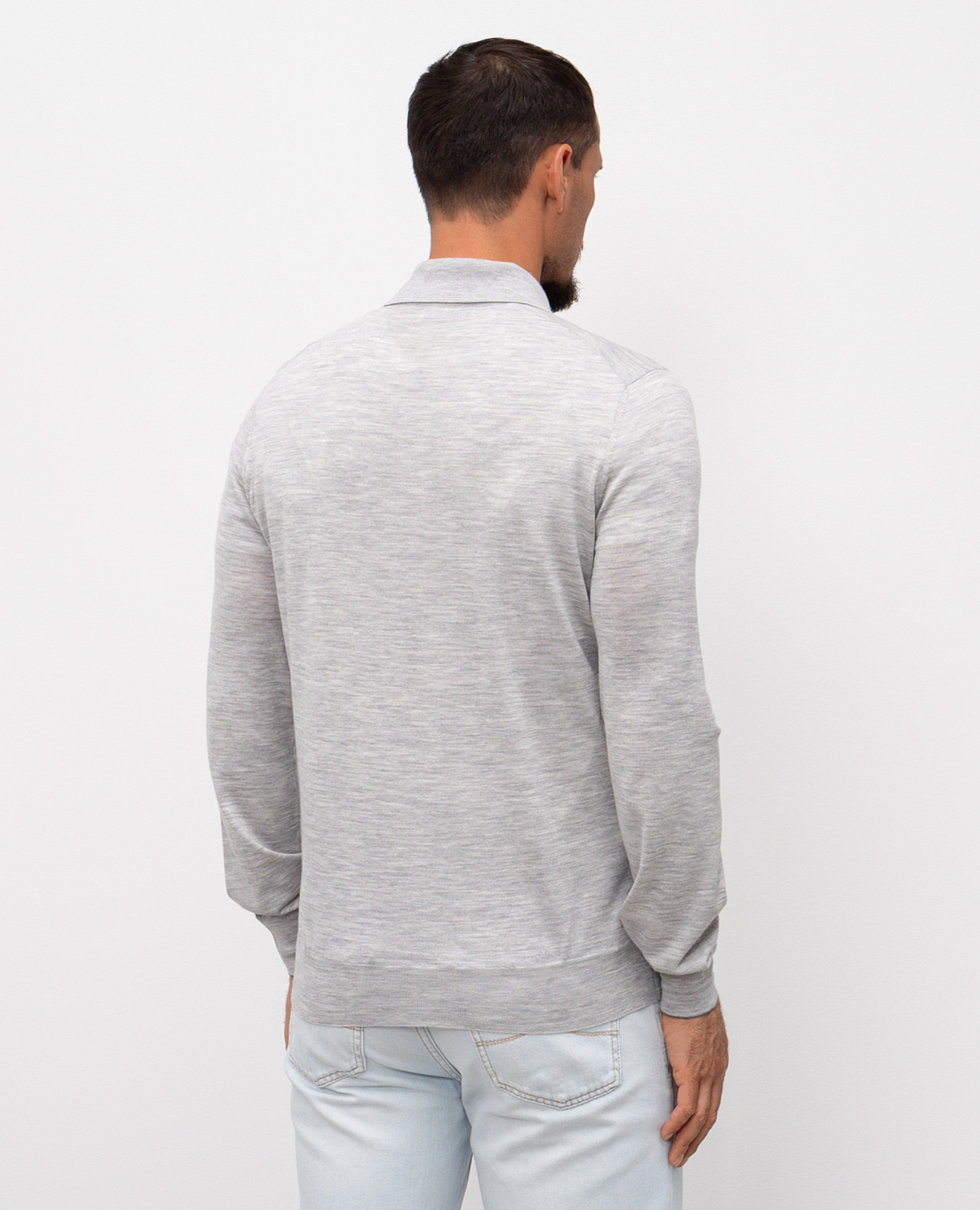 

Grey melange wool and cashmere long-sleeved polo shirt Brunello Cucinelli