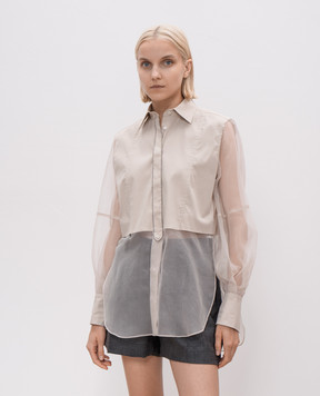 Brunello Cucinelli Beige silk blouse with monil chain M0091MQ406
