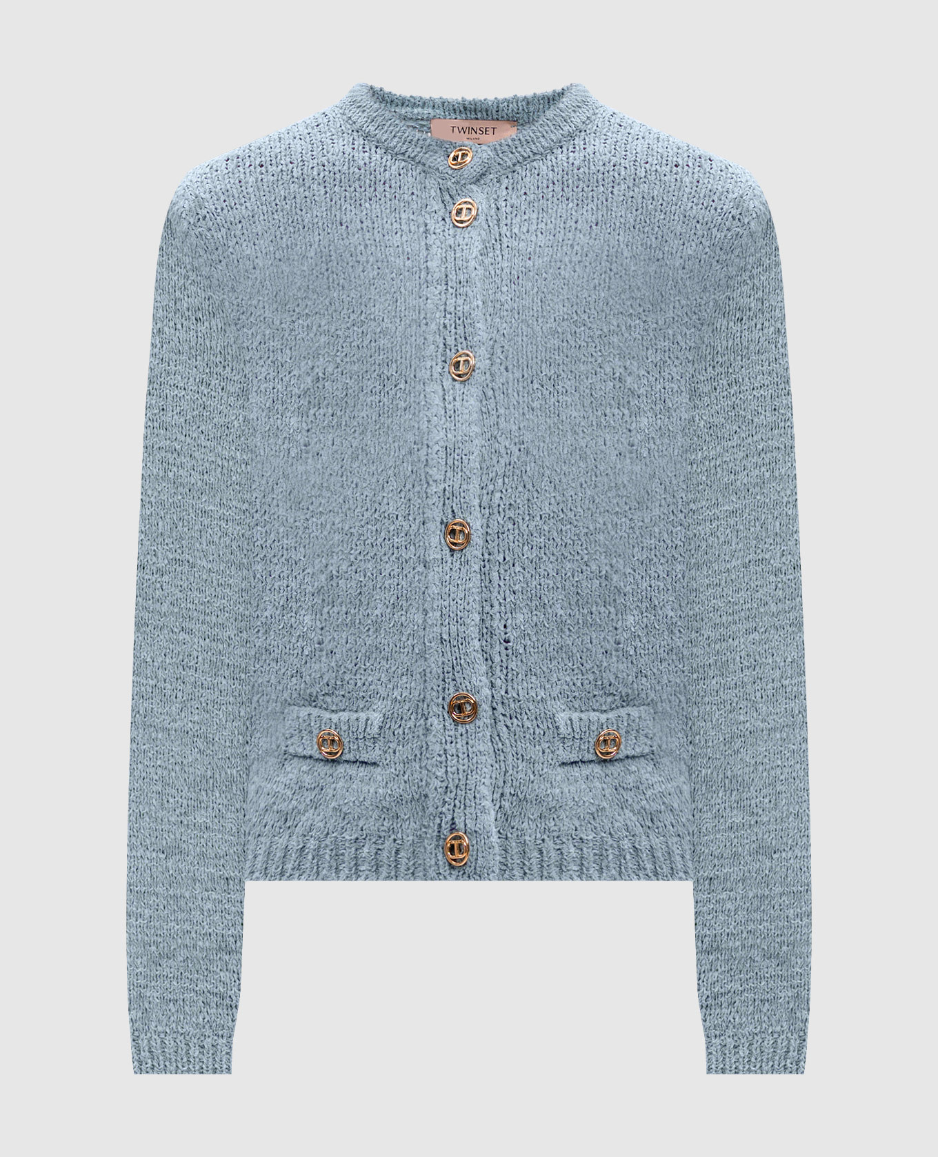 

Blue cardigan with logo Twinset, Light blue