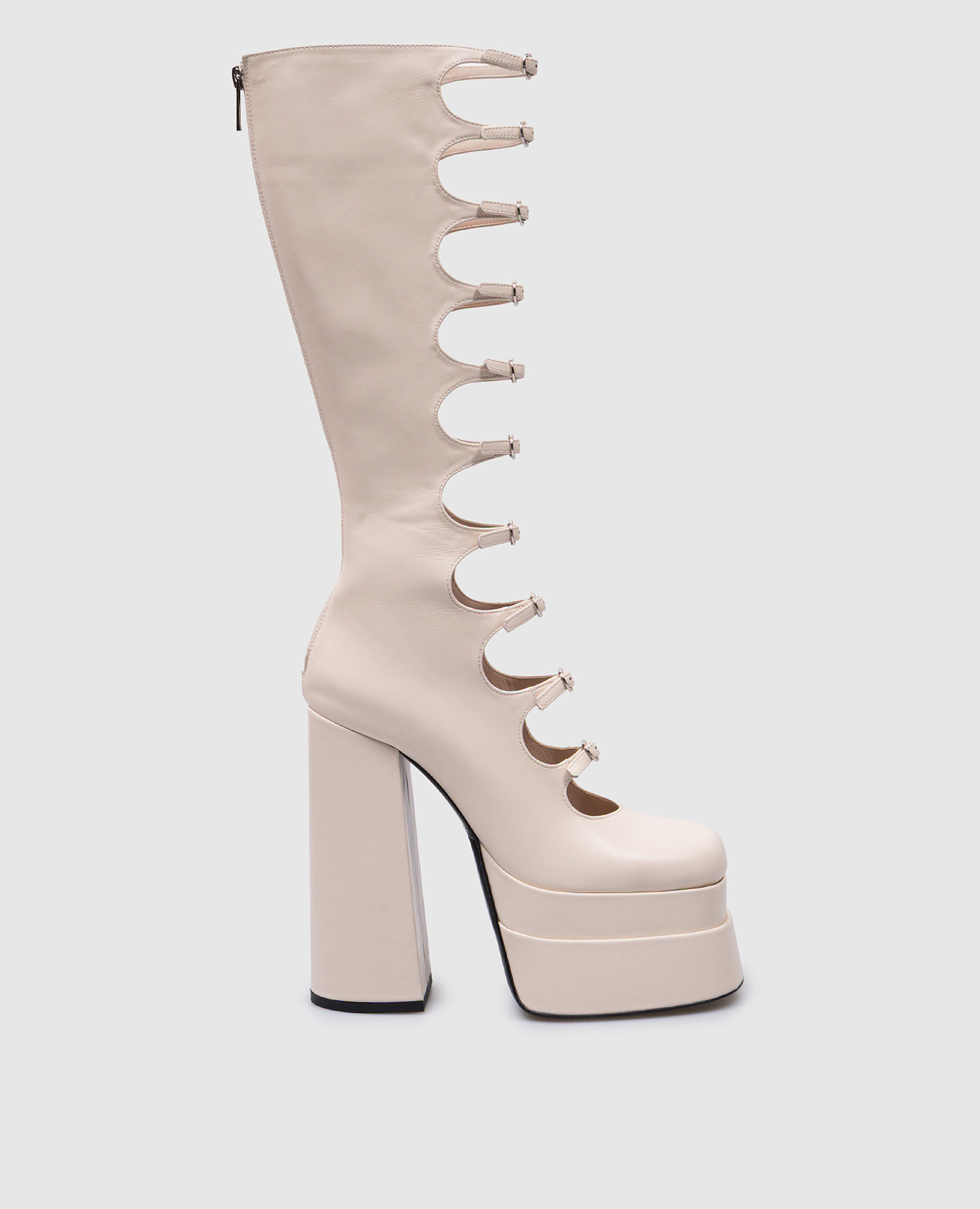Beige leather boots with curved cutouts babe pay pls
