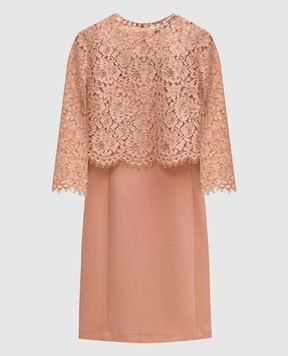 Twinset Beige mini dress of double design with lace TA721U