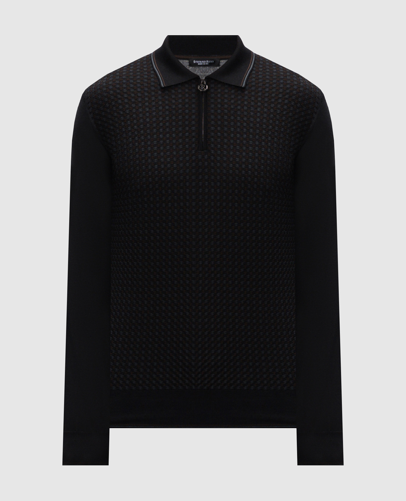 

Black cashmere and silk polo with metallic monogram logo Stefano Ricci