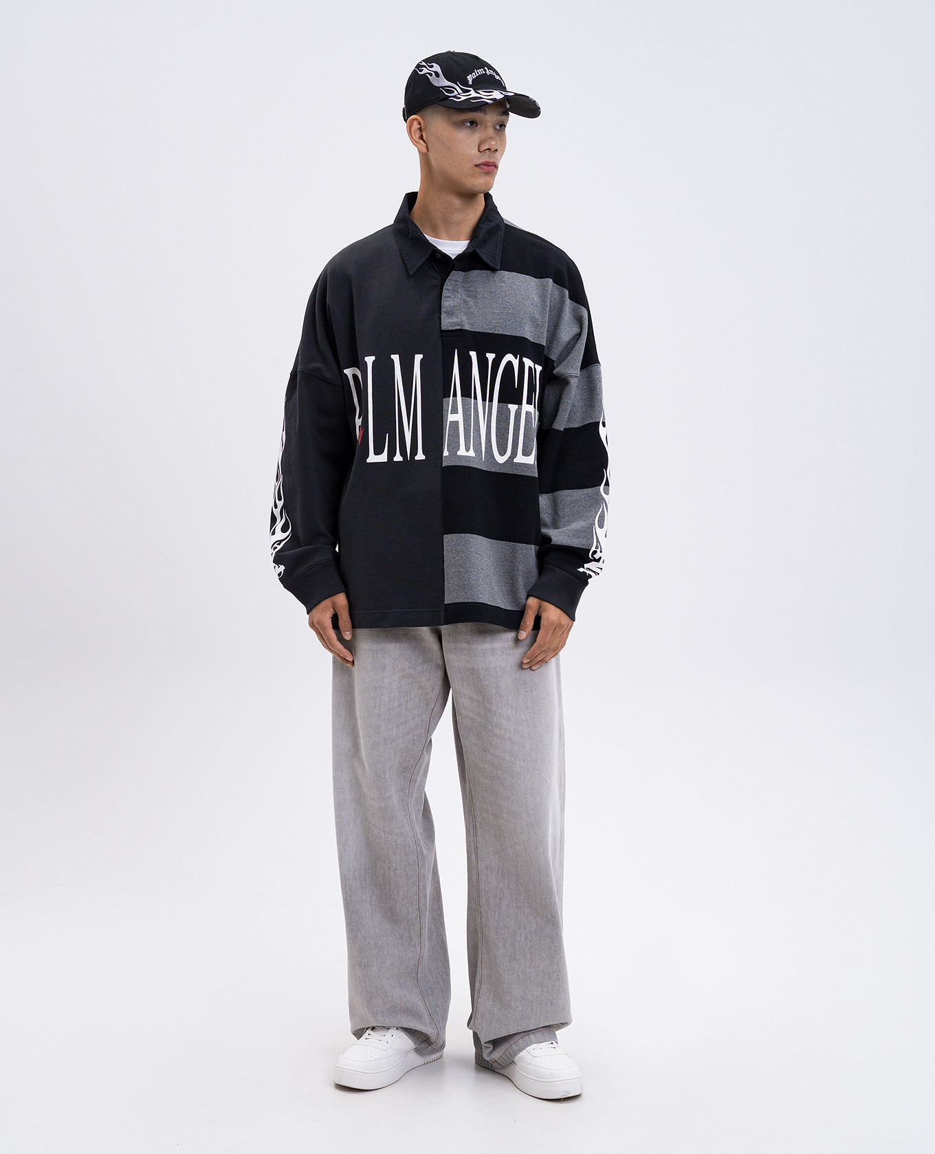 Grey long-sleeved polo collar Palm Angels 2