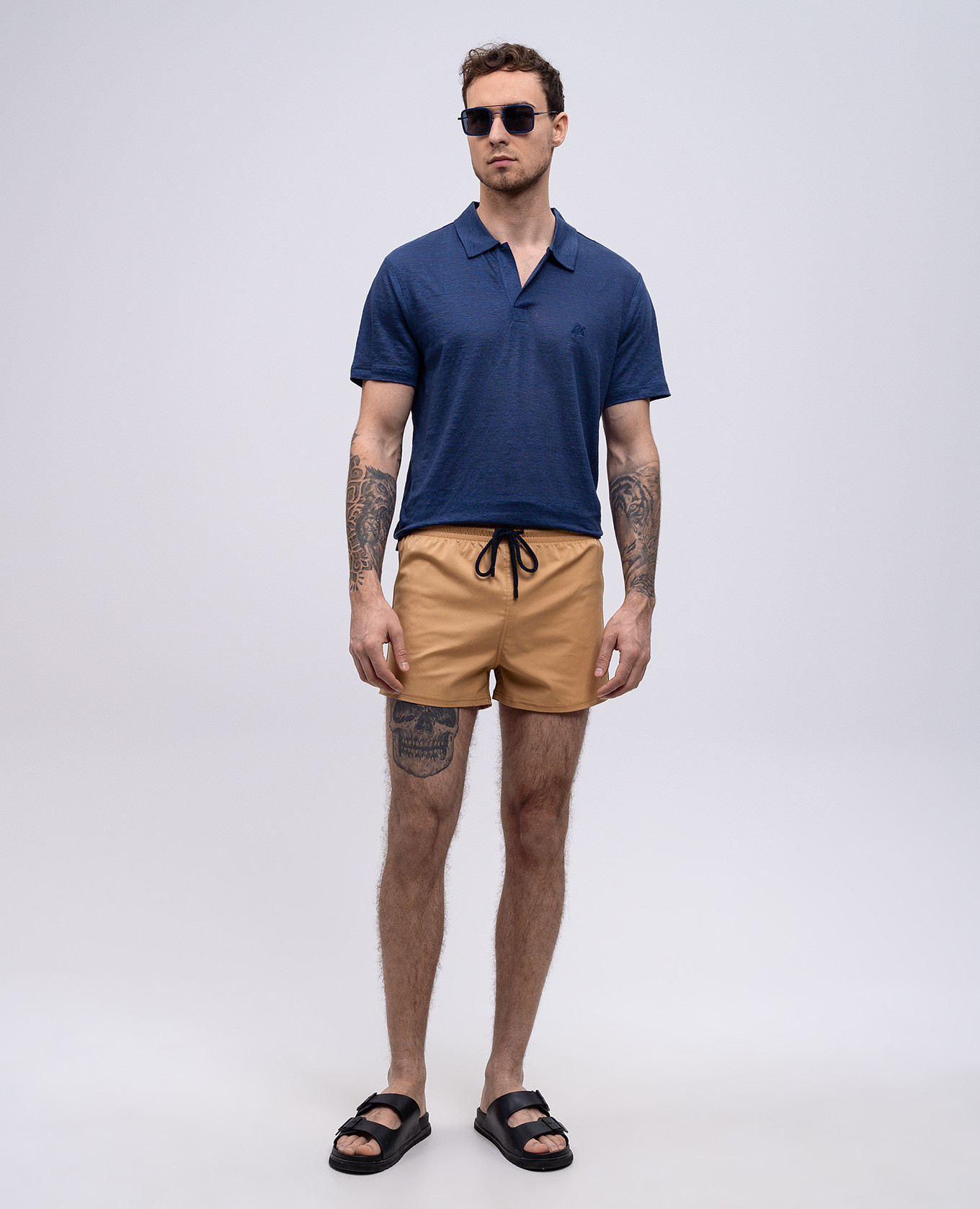

Blue linen jersey polo with embroidered logo emblem Vilebrequin