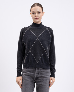 Peserico Gray wool, silk and cashmere sweater in a geometric pattern S99401F129283F