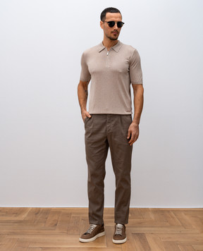 Enrico Mandelli Brown linen pants with logo GYM02B5654