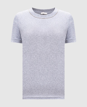 Peserico Gray striped t-shirt with monil chain S06840J005669