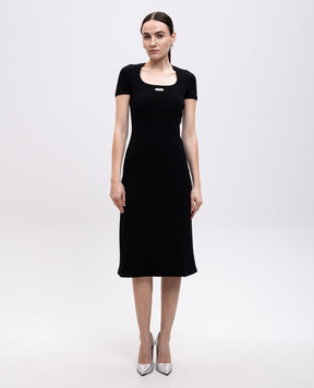 Alexander McQueen Black ribbed midi dress with logo 829113QLAER